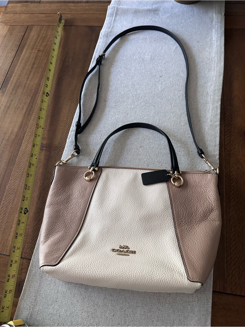 Coach Tricolor Leather Satchel - Tan, Cream & Black Trim - Picture 9 of 12